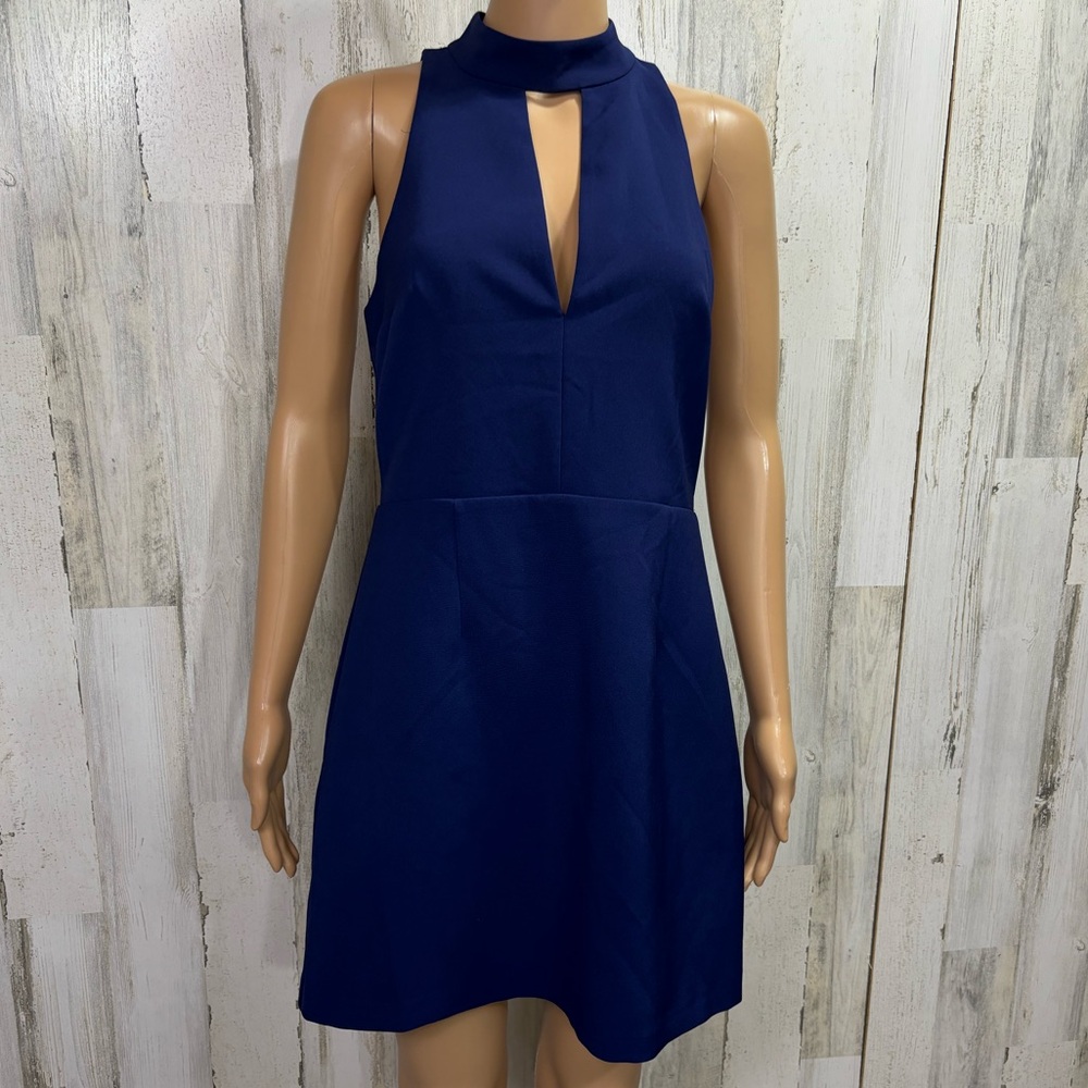 Express Navy Blue‎ Lace Trimmed Halter Dress
